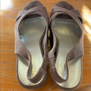 Me Too sueded slingback peep-toe cork heel wedges